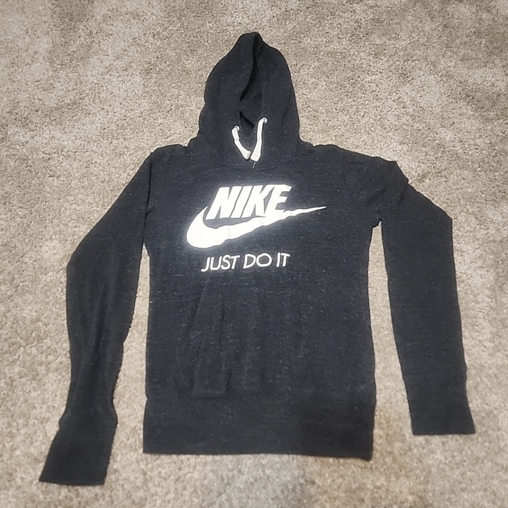 Nike Pullover Hoodie Sweatshirt Womens XS Gray Hooded Pocket Long Sleeve Logo